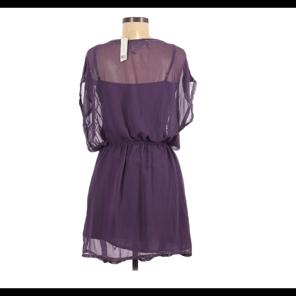 Romeo & Juliet Couture Puple Beaded Sheer Dress - Picture 3 of 14